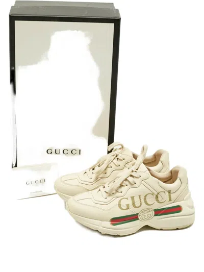 Pre-owned Gucci Rhyton Leather Sneakers In Neutral