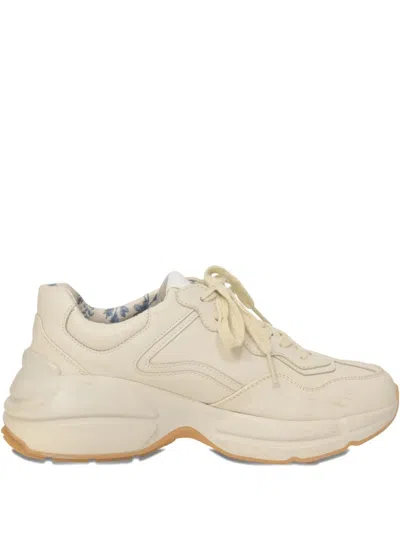 Pre-owned Gucci Rhyton Leather Sneakers In White