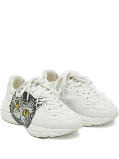 Pre-owned Gucci Rhyton Leather Sneakers In White