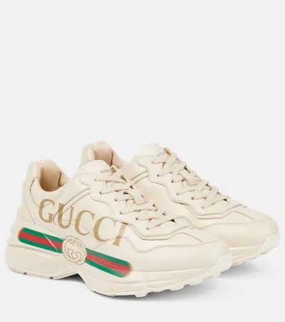 Gucci Rhyton Leather Sneakers In White