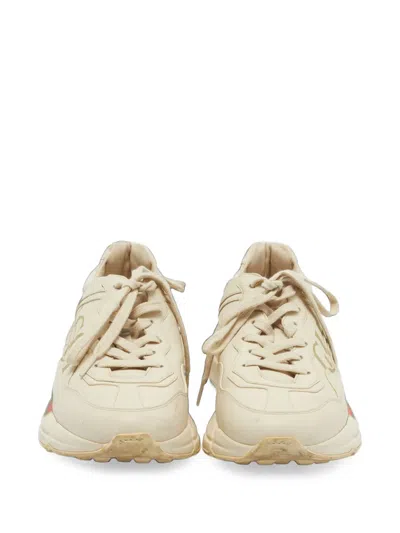 Pre-owned Gucci Rhyton Logo Leather Low-top Sneakers In Neutrals