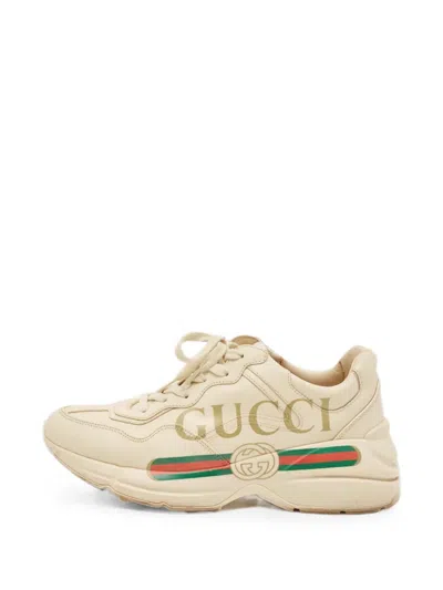 Pre-owned Gucci Rhyton Logo-print Sneakers In Neutral