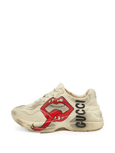 Pre-owned Gucci Rhyton Logo-print Sneakers In Neutral