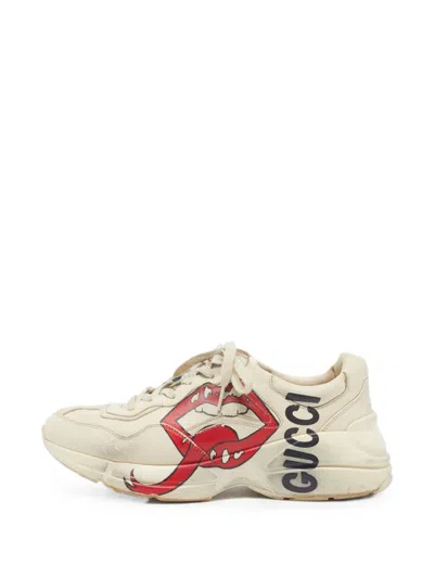 Pre-owned Gucci Rhyton Logo-print Sneakers In Neutral