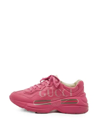 Pre-owned Gucci Rhyton Logo-print Sneakers In Pink