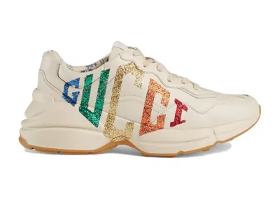 Pre-owned Gucci Rhyton Rainbow Glitter (women's) Sneakers In Ivory In White