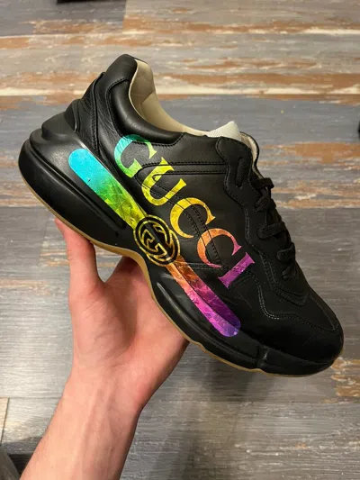 Pre-owned Gucci Rhyton Rainbow Sneaker In Black