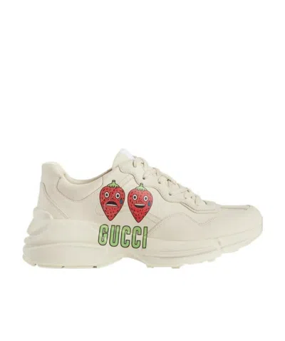 Gucci Rhyton Series Strawberry Printed Casual Sports Shoes In White