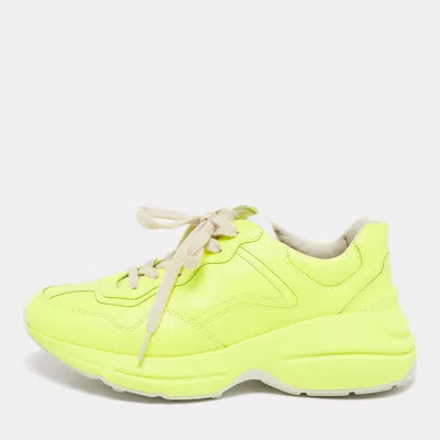 Pre-owned Gucci Rhyton Size 36 Neon Green Leather Low Top Sneakers