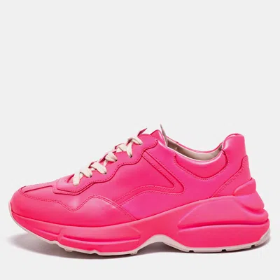 Pre-owned Gucci Rhyton Size 36 Neon Pink Leather Low Top Sneakers