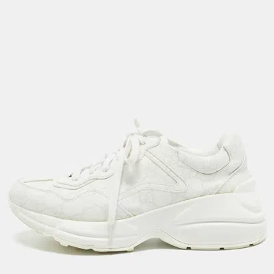Pre-owned Gucci Rhyton Size 36 White Canvas Lace Up Sneakers