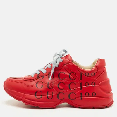 Pre-owned Gucci Rhyton Size 37 Red Leather 100th Anniversary Red Lace Up Sneakers