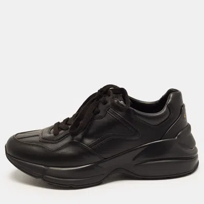 Pre-owned Gucci Rhyton Size 38 Black Leather Low Top Sneakers