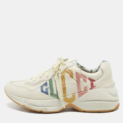 Pre-owned Gucci Rhyton Size 38 Off-white Leather Lace Up Sneakers