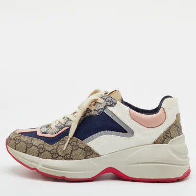 Pre-owned Gucci Rhyton Size 40.5 Multicolor Gg Supreme Canvas And Leather Low Top Sneakers
