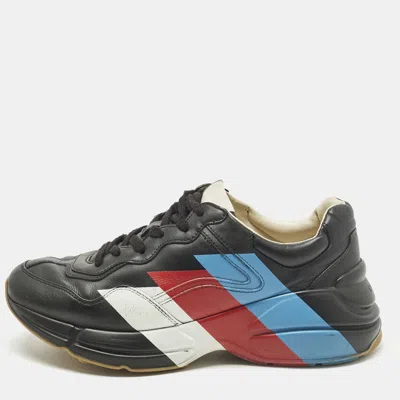 Pre-owned Gucci Rhyton Size 41 Black Leather Low Top Sneakers