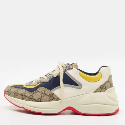 Pre-owned Gucci Rhyton Size 41 Multicolor Gg Canvas Lace Up Sneakers
