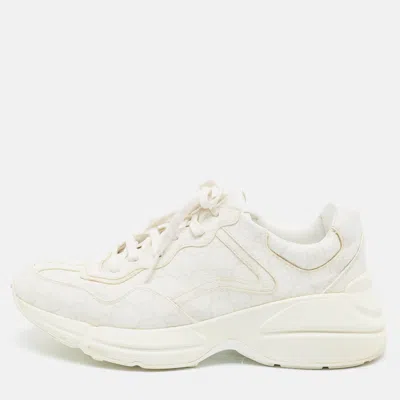 Pre-owned Gucci Rhyton Size 41.5 White Coated Canvas Gg Supreme Lace Up Sneakers