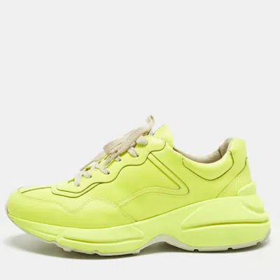 Pre-owned Gucci Rhyton Size 42 Noen Green Leather Lace Up Sneakers