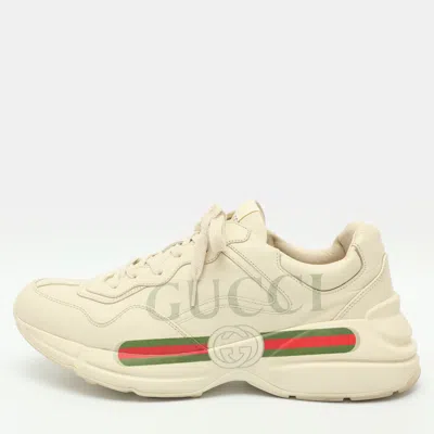 Pre-owned Gucci Rhyton Size 44 Cream Leather Lace Up Sneakers In White
