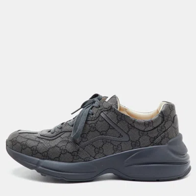 Pre-owned Gucci Rhyton Size 44 Dark Grey Gg Supreme Canvas And Leather Low Top Sneakers In Gray