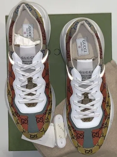 Pre-owned Gucci Rhyton Yellow Multicolored Fabric Canvas Men's Sneakers  Sz. 14