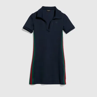 Gucci Rib Cotton Jersey Dress With Web In Blue