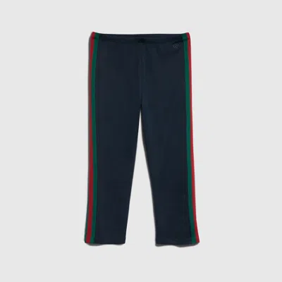 Gucci Rib Cotton Jersey Pants With Web In Blue