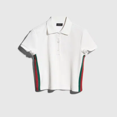 Gucci Rib Cotton Jersey Polo Shirt With Web In White