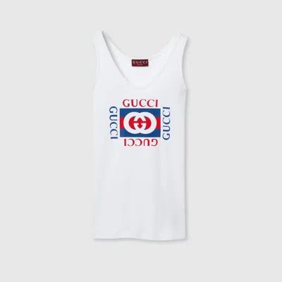 Gucci Rib Cotton Tank Top With  Print In White