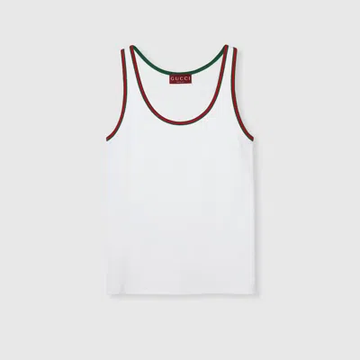Gucci Rib Cotton Tank Top With Web In White