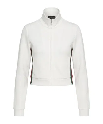 Gucci Rib Cotton Zip Sweatshirt With Web In White