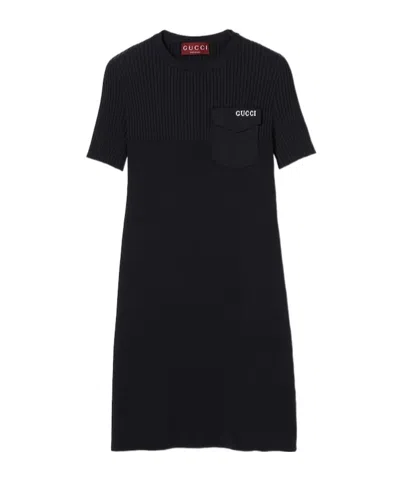 GUCCI GUCCI LOGO INTARSIA SHORT-SLEEVE DRESS