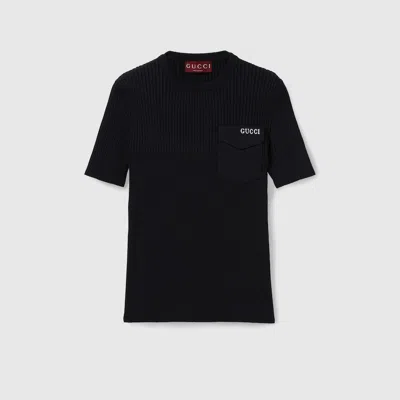 Gucci Rib Fabric Top With Intarsia In Black