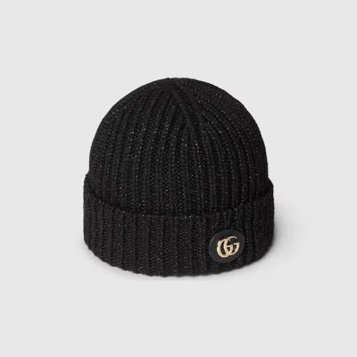 Gucci Rib Knit Wool Lamé Hat In Black