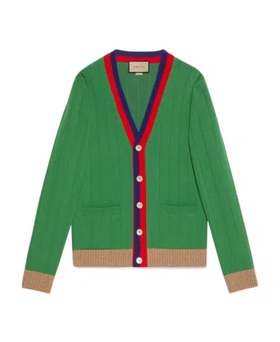 Gucci Rib Knitted Cardigan Sweater In Green