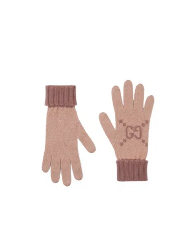 Gucci Rib Knitted Piping Gloves In Light Brown, Beige And Pink