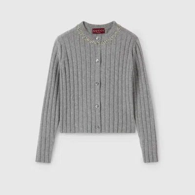 Gucci Rib Soft Wool And Cashmere Cardigan In Gray