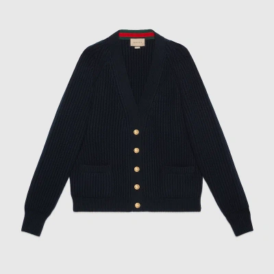 Gucci Cardigan Aus Gerippter Wolle In Blue