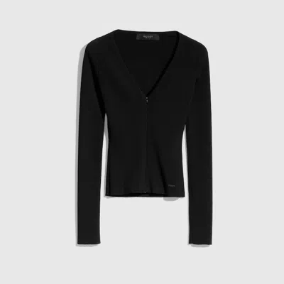 Gucci Rib Viscose Top Zip Cardigan In Black