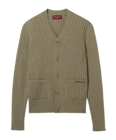 Gucci Rib Wool Cashmere Knit Cardigan In Green