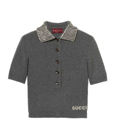 Gucci Rib Wool Polo Shirt In Black