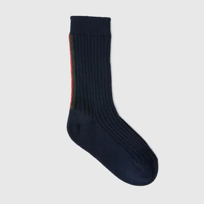 Gucci Kids' Rib Wool Socks With Web In Blue