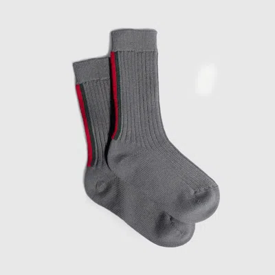 Gucci Kids' Rib Wool Socks With Web In Gray