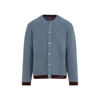 Gucci Ribbed Button-down Sweater In Blue