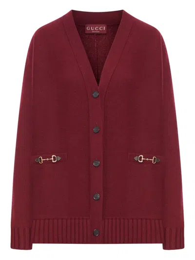 Gucci Wool And Cashmere V-necked Cardigan In Red