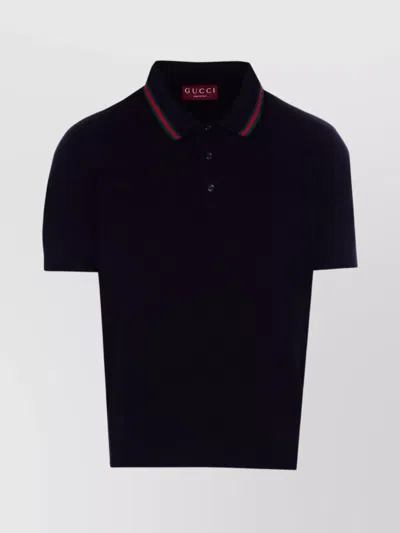 GUCCI RIBBED COLLAR SHORT SLEEVES WEB POLO DESIGN