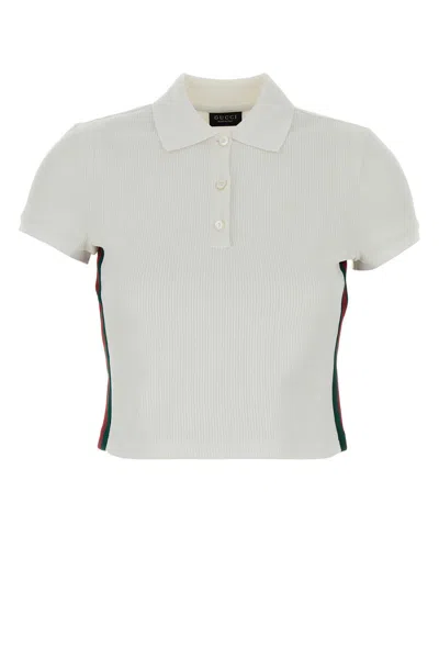 Gucci Ribbed Cotton Jersey Polo Shirt With Web In White