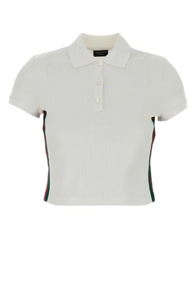 Gucci Ribbed Cotton Jersey Polo With Web In White