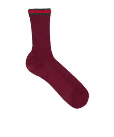 Gucci Ribbed Cotton Socks With Web In Red